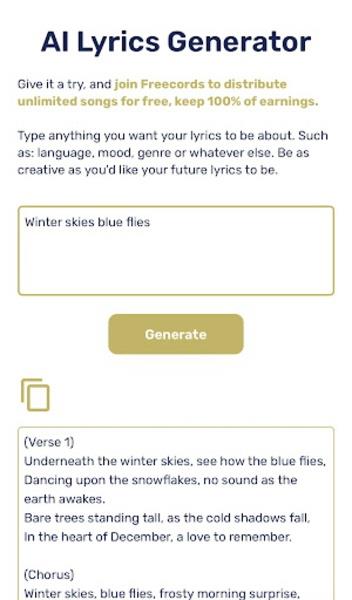AI Lyrics Generator スクリーンショット 2