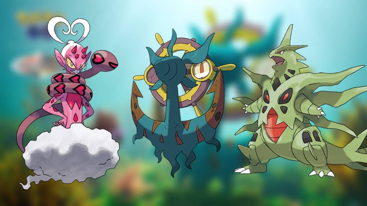 Enamorus, Dhelmise e Mega Tyranitar de Pokemon Go, que aparecem em amigos amados como chefes de ataque