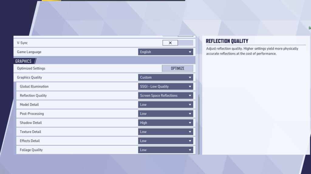 Marvel Rivals Graphics Setting Section in Settings