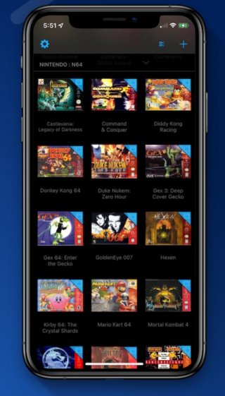 a phone screen displaying a grid of retro video games