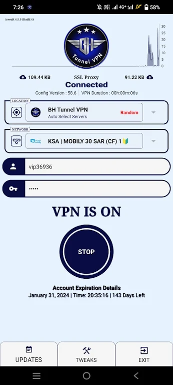 BH Tunnel VPN ภาพหน้าจอ 1