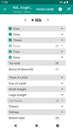 Yatzy Scoring Card Schermafbeelding 1