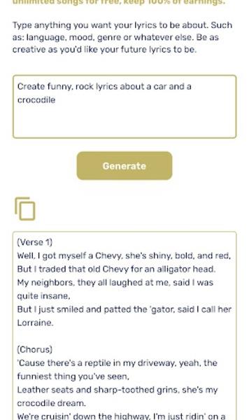 AI Lyrics Generator スクリーンショット 0