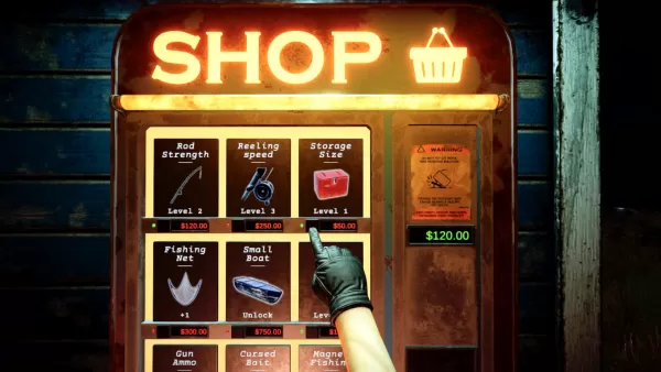 Character upgrading fishing equipment