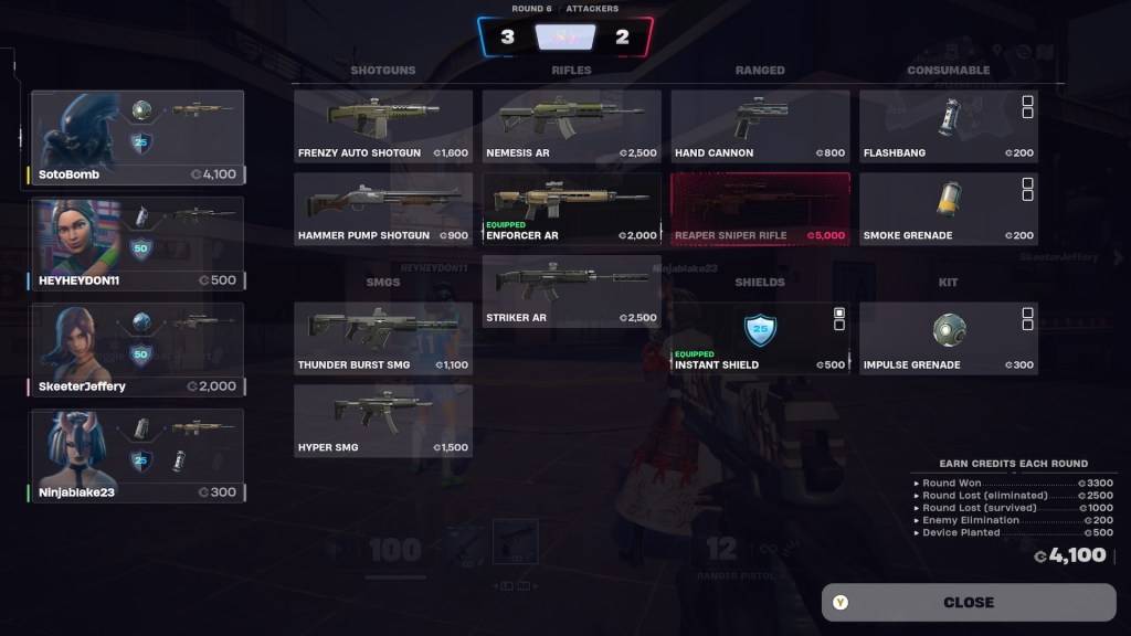 The buy screen in Fortnite Ballistic showing the recommended loadout.