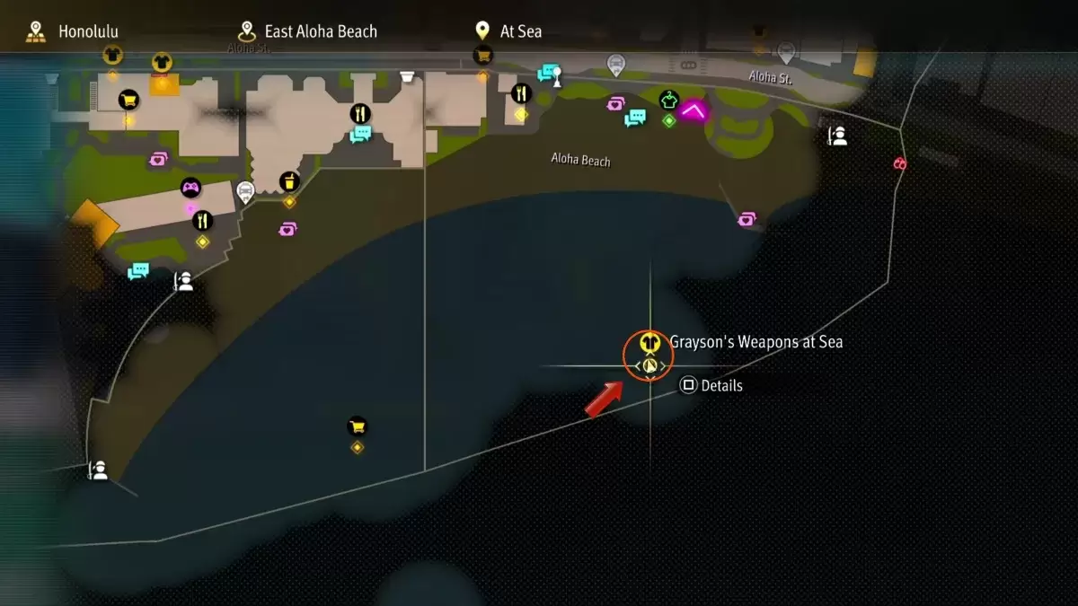 Map location of Grayson's Weapons at Sea